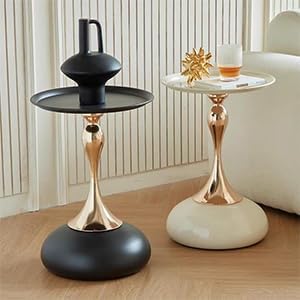 Modern Round Side Table with Gold Pedestal Base, Accent End Table - Image 3