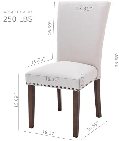 COLAMY Upholstered Parsons Dining Chairs Set of 2, Fabric Dining Room Kitchen - Image 3