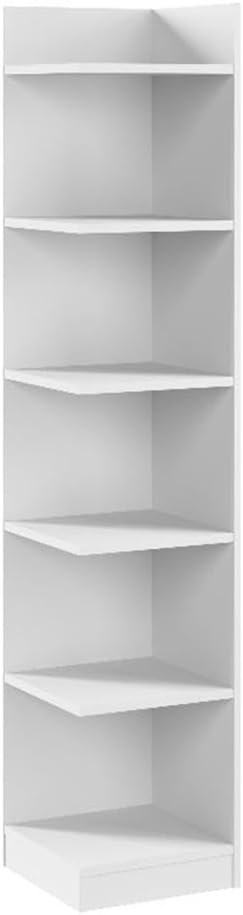 Bush Furniture Universal 15W Tall Corner Bookshelf in White, 6 Shelf Narrow by BushHome