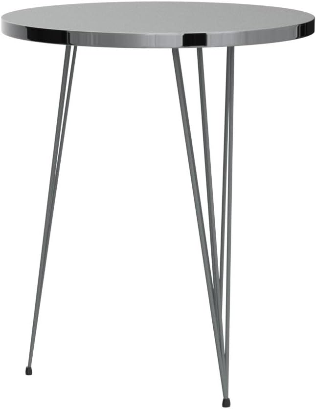 PAK HOME - Set of 2 End Table - High Gloss Grey Wood Round Sofa Side Coffee - Image 5