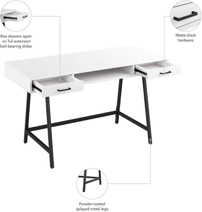 Bush Furniture Steele 54W Writing Desk in Pure White Oak | Computer Table - Image 5