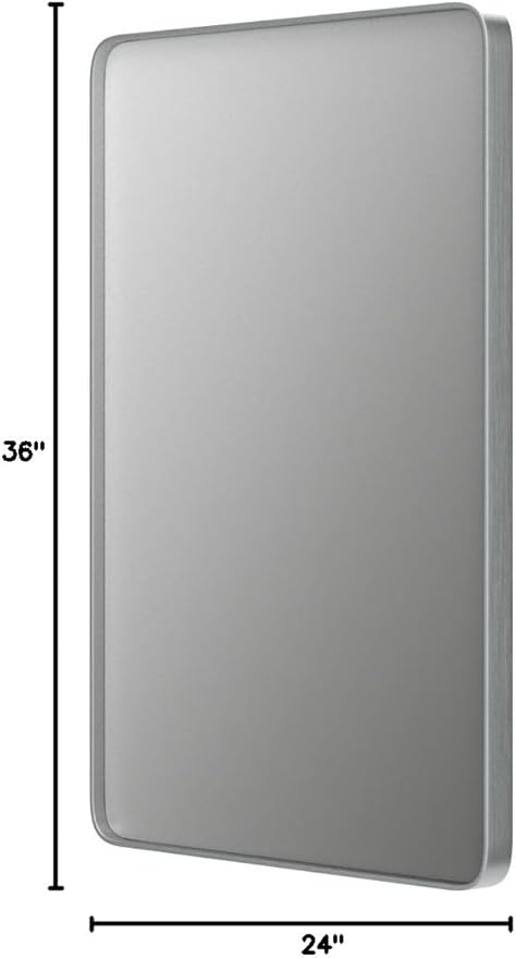 24x36 Inch Brushed Nickel Bathroom Mirror, Brushed Silver Metal Framed Wall - Image 8
