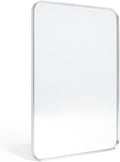Wall Mount Mirror for Bathroom, Brushed Silver Metal Framed Rounded Corner by Minuover