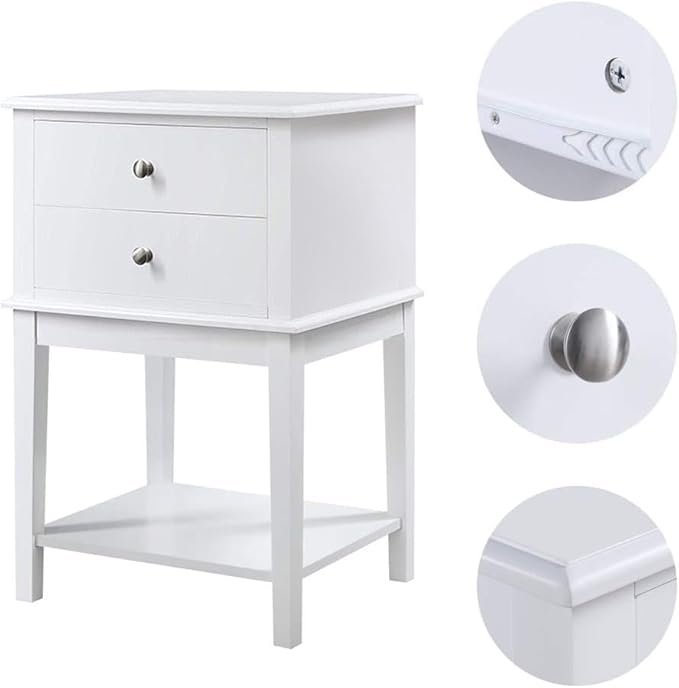 conifferism White Nightstand 2 Drawers and Storage Shelf, Contemporary Modern - Image 4