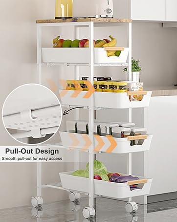 Aupekro 5-Tier Rolling Storage Cart - Image 3