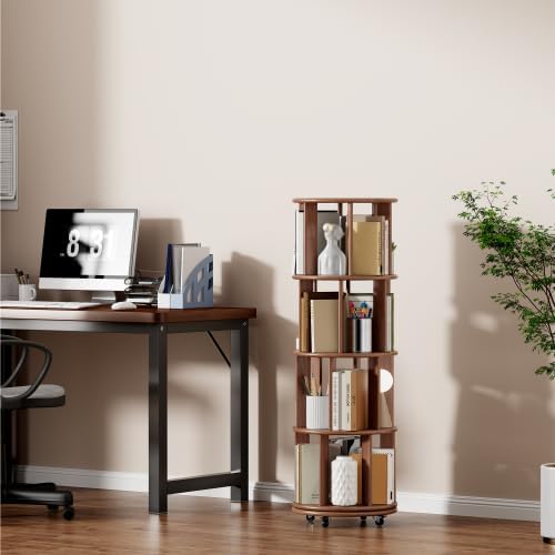 KEIKI Solid Wood 4 Tier Rotating Bookcase, Round Revolving Bookshelf by Unknown