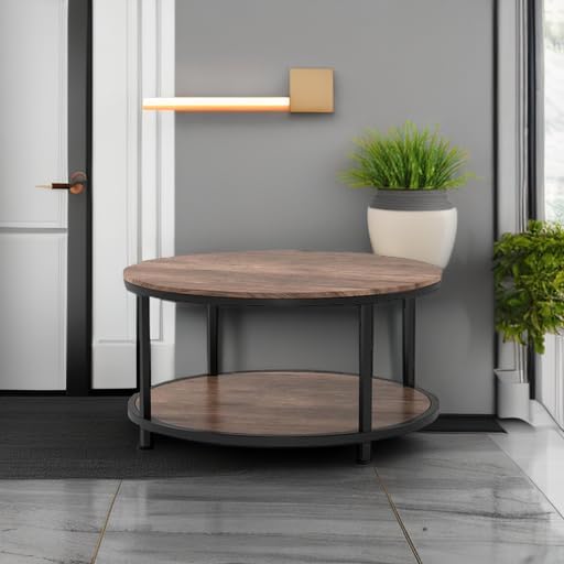 NSdirect Round Coffee Table, 2-Tier Rustic Wood Desktop - Image 6