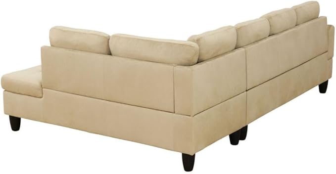 Beige L-Shaped 3-Piece Flannel Sofa - Image 9