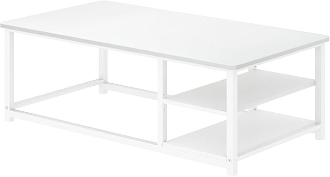 EXCEFUR White Coffee Table, Modern Rustic Wood Center Table - Image 9