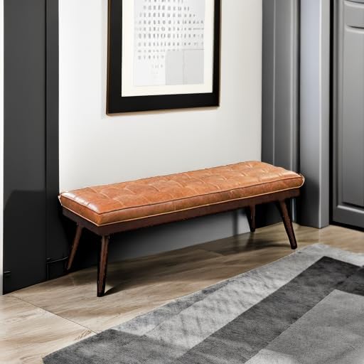 POLY & BARK 55" Tufted Leather Bed Bench - Image 6