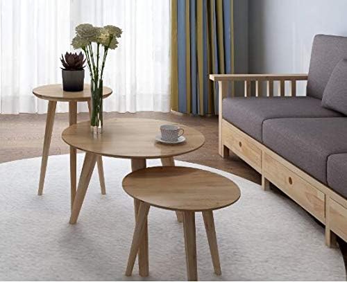WoodShine Side Table Small Round Solid Wood Sofa Table End Tables Accent - Image 2