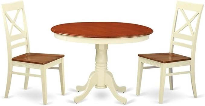 East West Furniture HLQU3-BMK-W 3 Piece Dining Room Table Set Contains a Round by EastWestFurniture