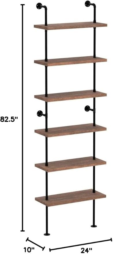 Industrial Ladder Pipe Shelves, Wall Mounted Rustic Bookshelf, Retro Metal Wood - Image 2
