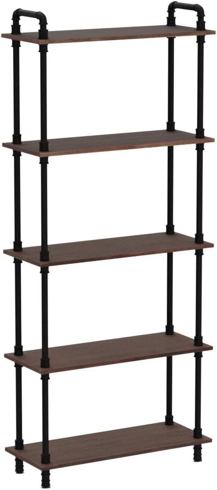 Industrial Bookshelves, Wood Pipe Bookshelf, 5 Shelf Rustic Display Storage - Image 4