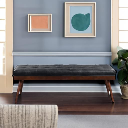 POLY & BARK Napa Luca Leather Bench, Onyx Black - Image 6