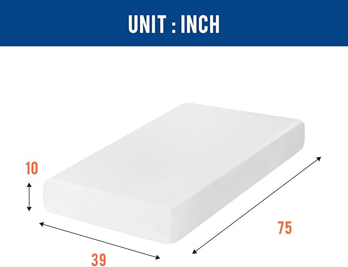 FDW | 10 Inch Twin Mattress | Medium Firm | Gel Memory Foam Mattress | White | - Image 2