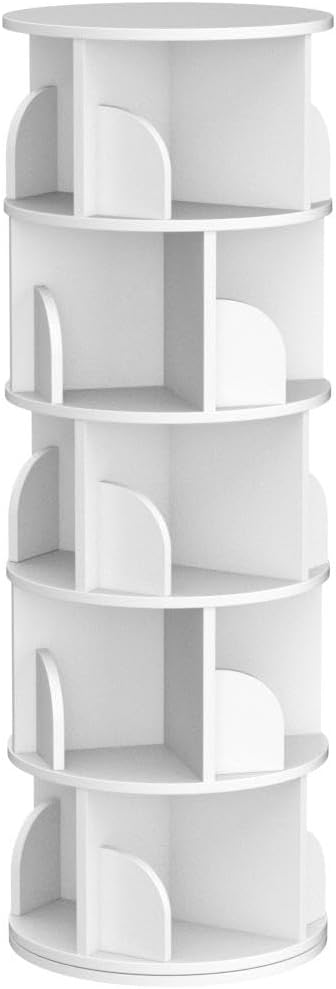 Nisorpa 5 Tier Rotating Bookshelf, 360° Revolving Bookcase Rotating Stackable - Image 4