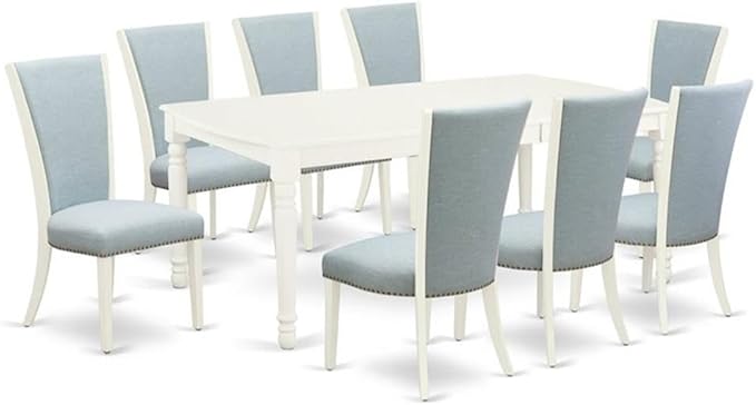 East West Furniture DOVE9-LWH-15 9 Piece Kitchen Table Set Includes a Rectangle by EastWestFurniture