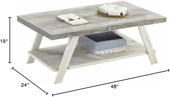 Roundhill Furniture Athens Contemporary Wood Shelf Coffee Table, Weathered Gray - Image 2