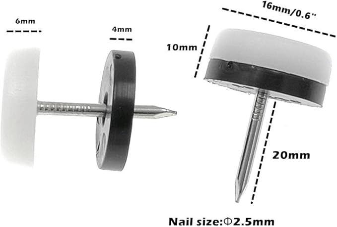 ALIMITOPIA 40pcs Furniture Glide Nail-in Thickened Nylon Chair Glide Slider - Image 2