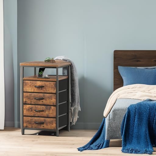 Huuger Night Stand with Charging Station, 4 Drawer Dresser - Image 6