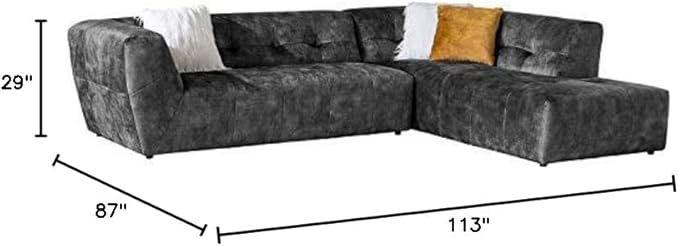 Acanva Luxury Mid-Century Velvet Tufted Low Back Sofa Set L-Shape 2-Piece - Image 6