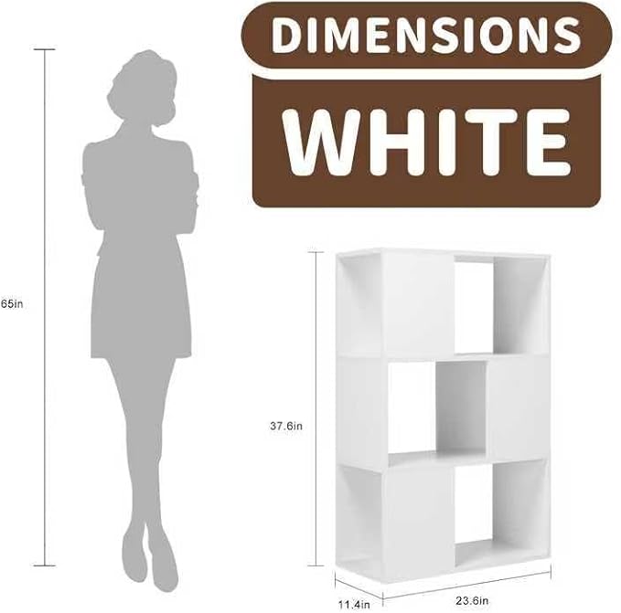 GHC 3 Tier Bookshelf, Wood Decorative Storage Shelving, Modern Freestanding - Image 2