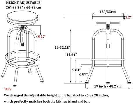32 inch Vintage Industrial Bar Stool-Metal Wood Swivel Bar Stool-Retro Bar - Image 3