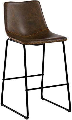 Roundhill Furniture Lotusville Vintage PU Leather Barstools, Antique Brown - Image 5