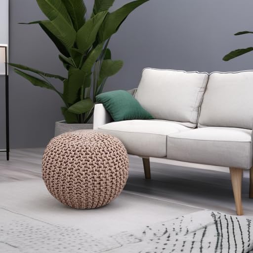 FRELISH DECOR Round Pouf Ottoman Hand Knitted 100% Cotton Pouf Foot Stool - Image 2