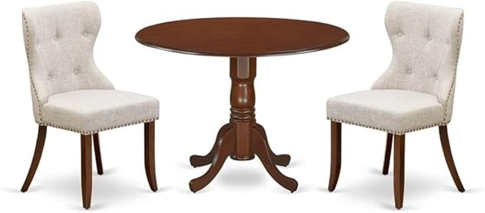 East West Furniture DLSI3-MAH-35 3 Piece Kitchen Table Set Contains a Round by EastWestFurniture