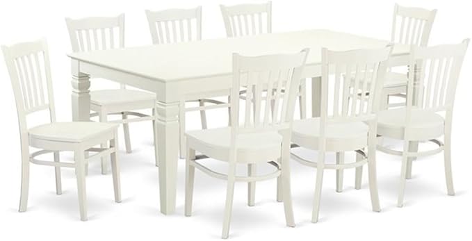 East West Furniture LGGR9-LWH-W 9 Piece Kitchen Table Set Includes a Rectangle by EastWestFurniture