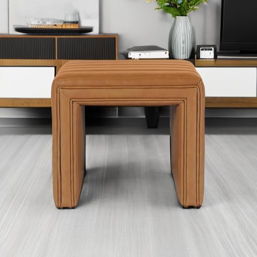 HomePop Modern Channel Tufted Faux Leather Ottoman Home Décor|Ottoman - Image 8