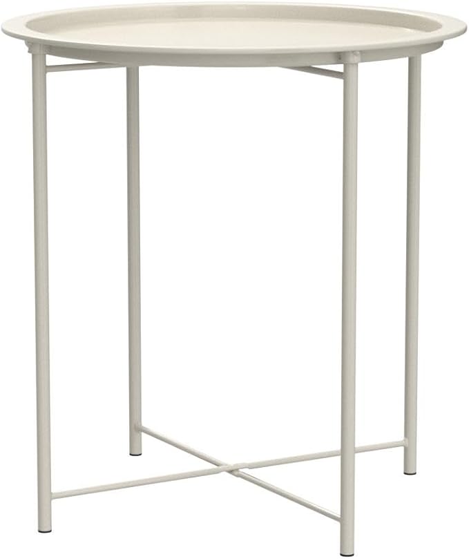 VECELO Side/End Table, Folding Round Metal Anti-Rust and Waterproof Outdoor or - Image 5