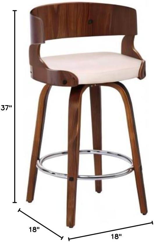 Armen Living Shelly 26" Counter Height Swivel Cream Faux Leather and Walnut - Image 3