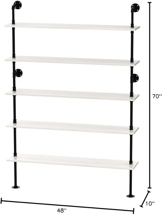 Pipe Industrial Ladder Shelves Bookcase, Wall Mounted Retro Wood Metal Pipe - Image 2