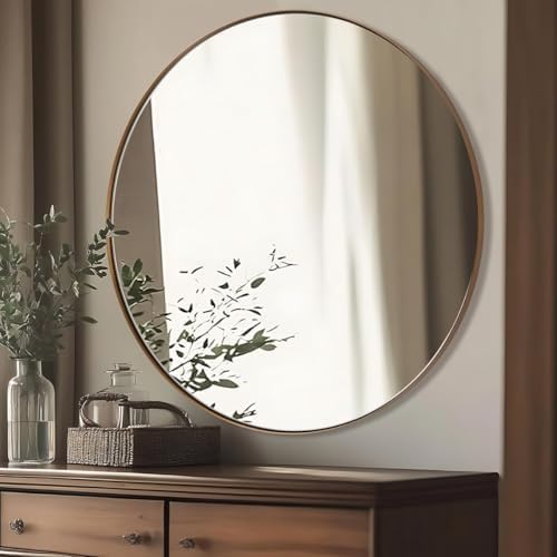 ANDY STAR Round Wall Mirror, 30 Inches Brushed Bronze Bathroom Mirror, Modern by ANDYSTAR