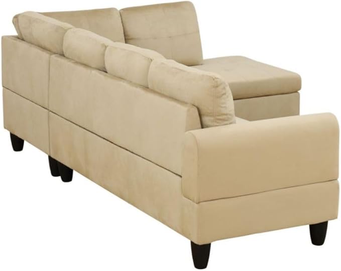 Beige L-Shaped 3-Piece Flannel Sofa - Image 8