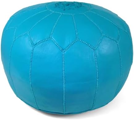 Stuffed Round Design Moroccan Leather Pouf Ottoman, Pre-Filled, 100% Genuine by Unknown