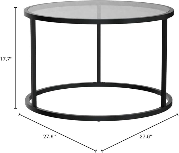 SAYGOER Black Glass Coffee Table Small Round Coffee Tables 27.6In Modern - Image 3