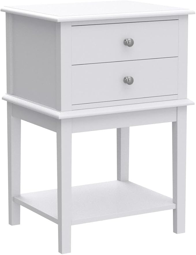 conifferism White Nightstand 2 Drawers and Storage Shelf, Contemporary Modern - Image 5