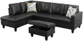 Black L-Shaped 3-Piece Faux Leather Sofa by Unknown