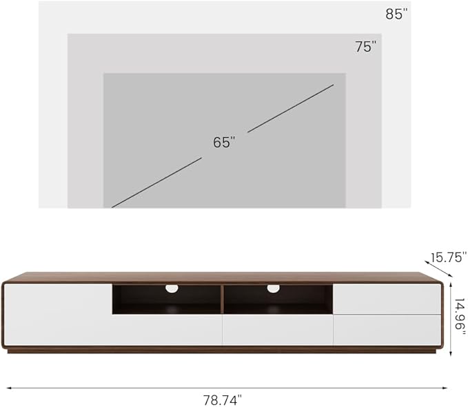 POVISON Modern Wood White TV Stand 78", Fully-Assembled Open Storage Cabinet - Image 2