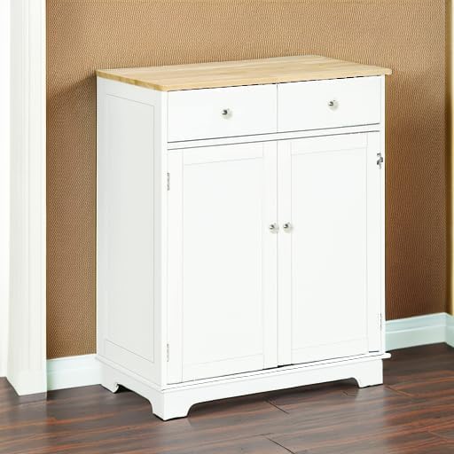 HOMCOM Sideboard with Solid Wood Countertop, Modern Kitchen Storage Cabinet - Image 6