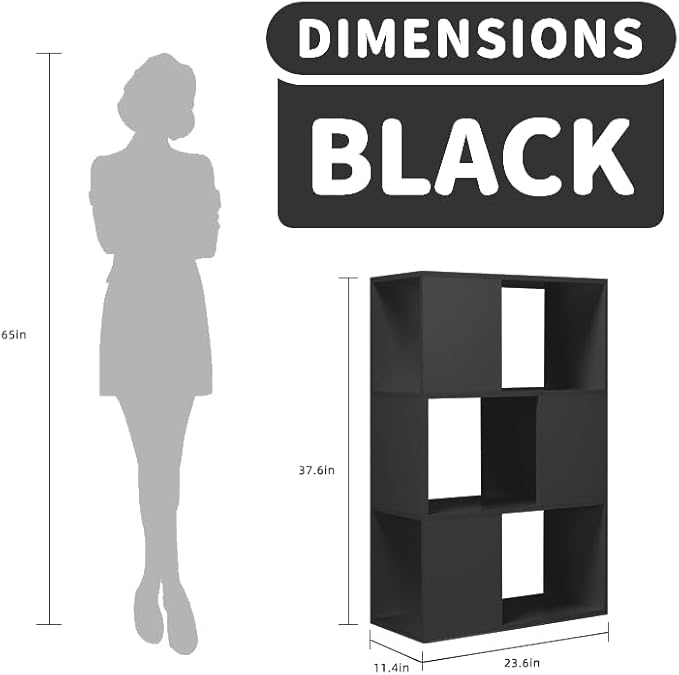 GHC 3 Tier Bookshelf, Wood Decorative Storage Shelving, Modern Freestanding - Image 2
