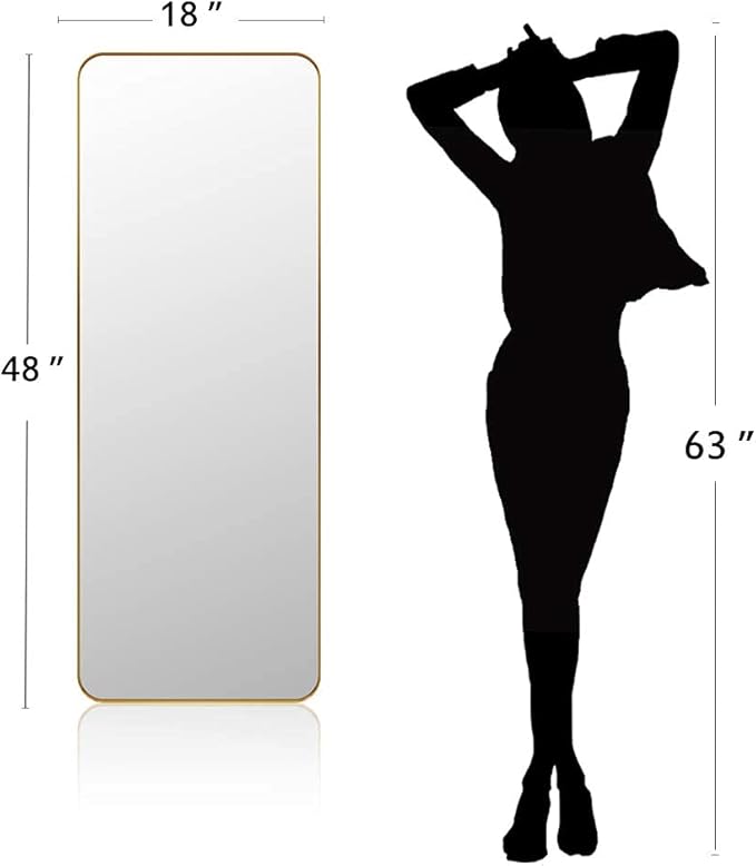 ANDY STAR 18" x 48" Full Length Wall Mirror, Large Brushed Gold Mirror - Image 5