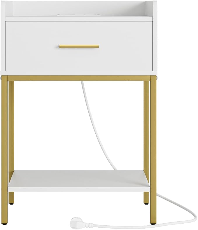 Nightstand with Charging Station, 3-Tier Bedside Table - Image 8