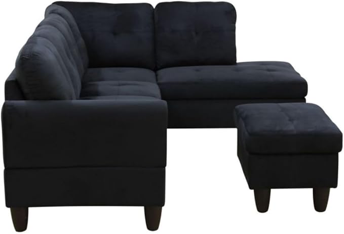 Black L-Shaped 3-Piece Flannel Sofa - Image 8
