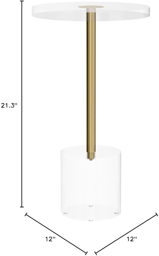 Clear Acrylic End Table, Side Table, Brushed Brass Metal, - Image 3