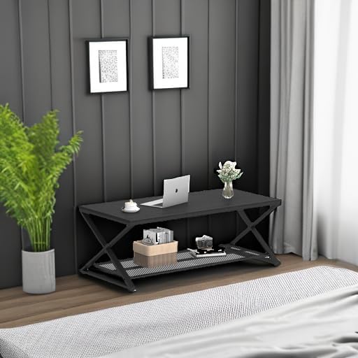 LVB Black Coffee Table, Wood Metal 2 Tier Center Tables - Image 5